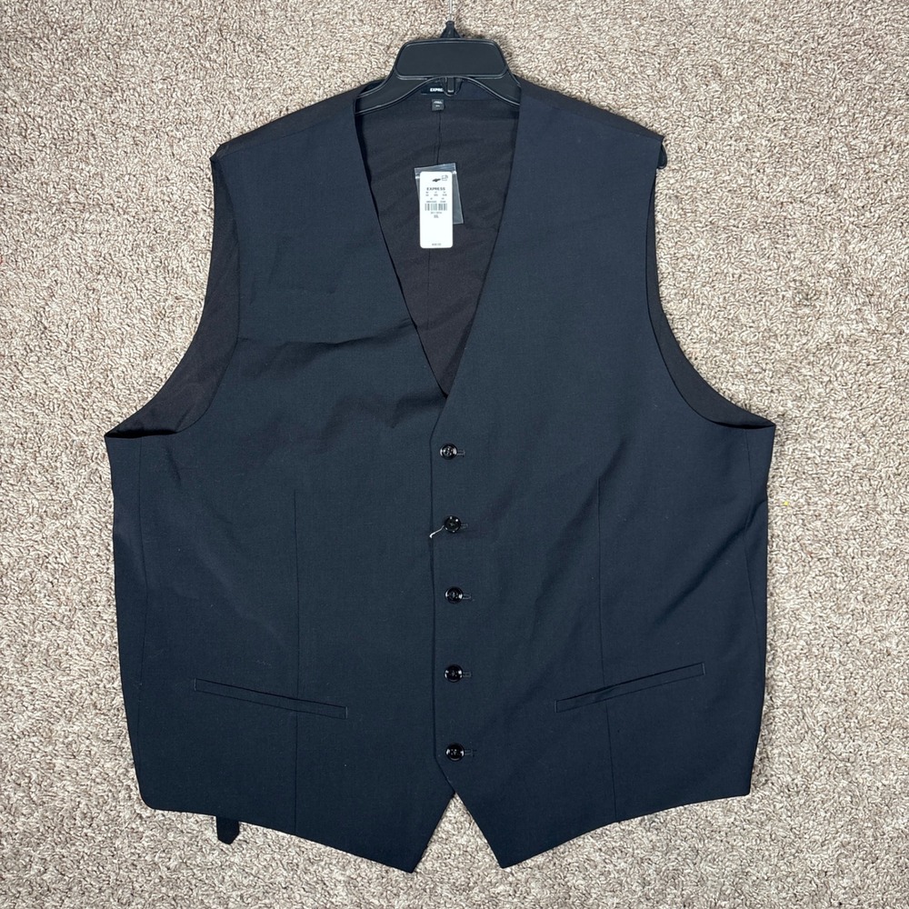 Express Men Black Wool Blend Hyper Stretch Suit Vest XXL NWT